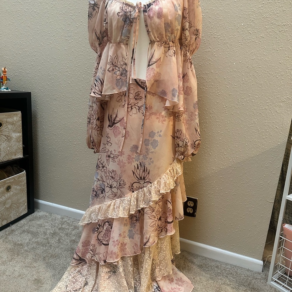 NEW Dolls Kill Current Mood Y2K Fairy Grunge Pink Lace Tiered Skirt Set M/L